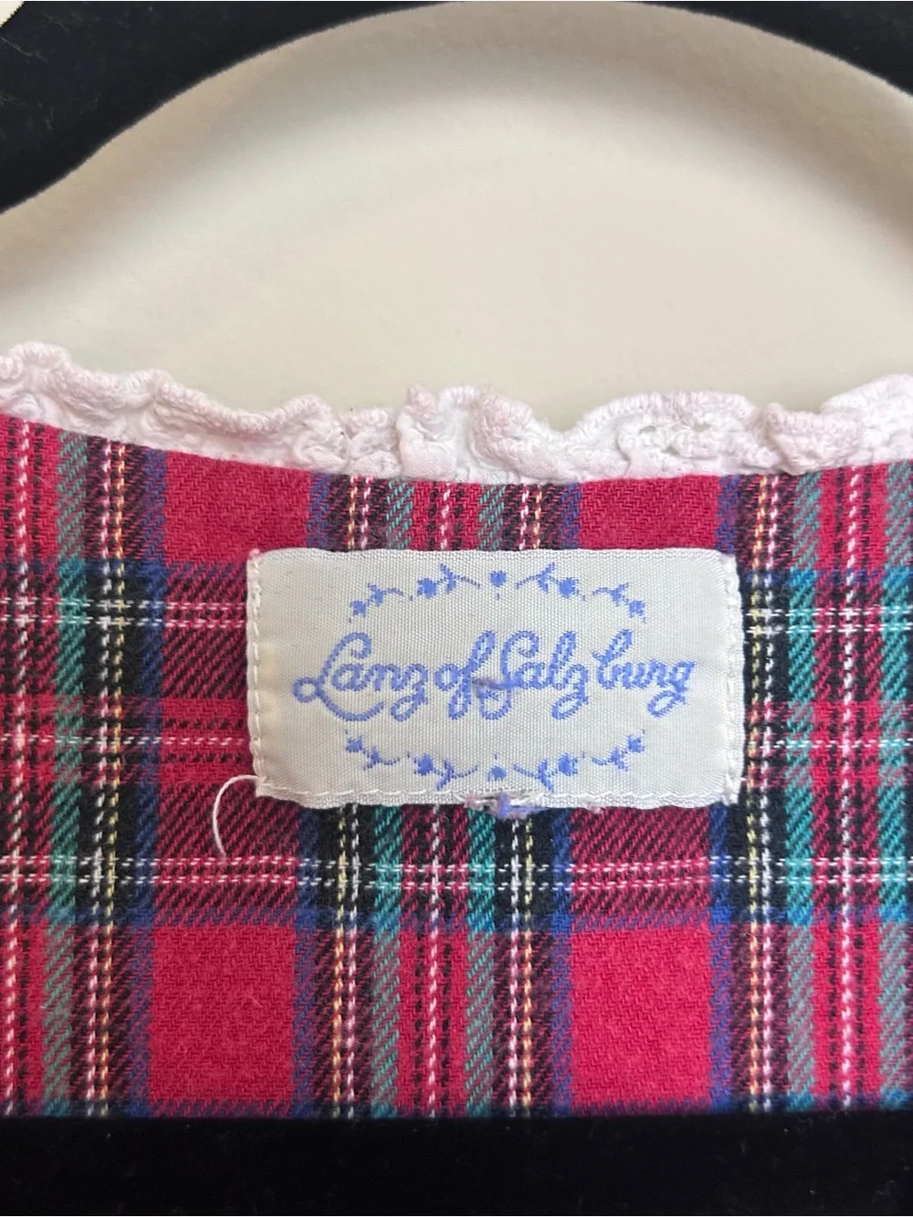 Vintage Lanz Of Salzburg Night Gown Women Large Red Plaid Flannel Ruffle Midi